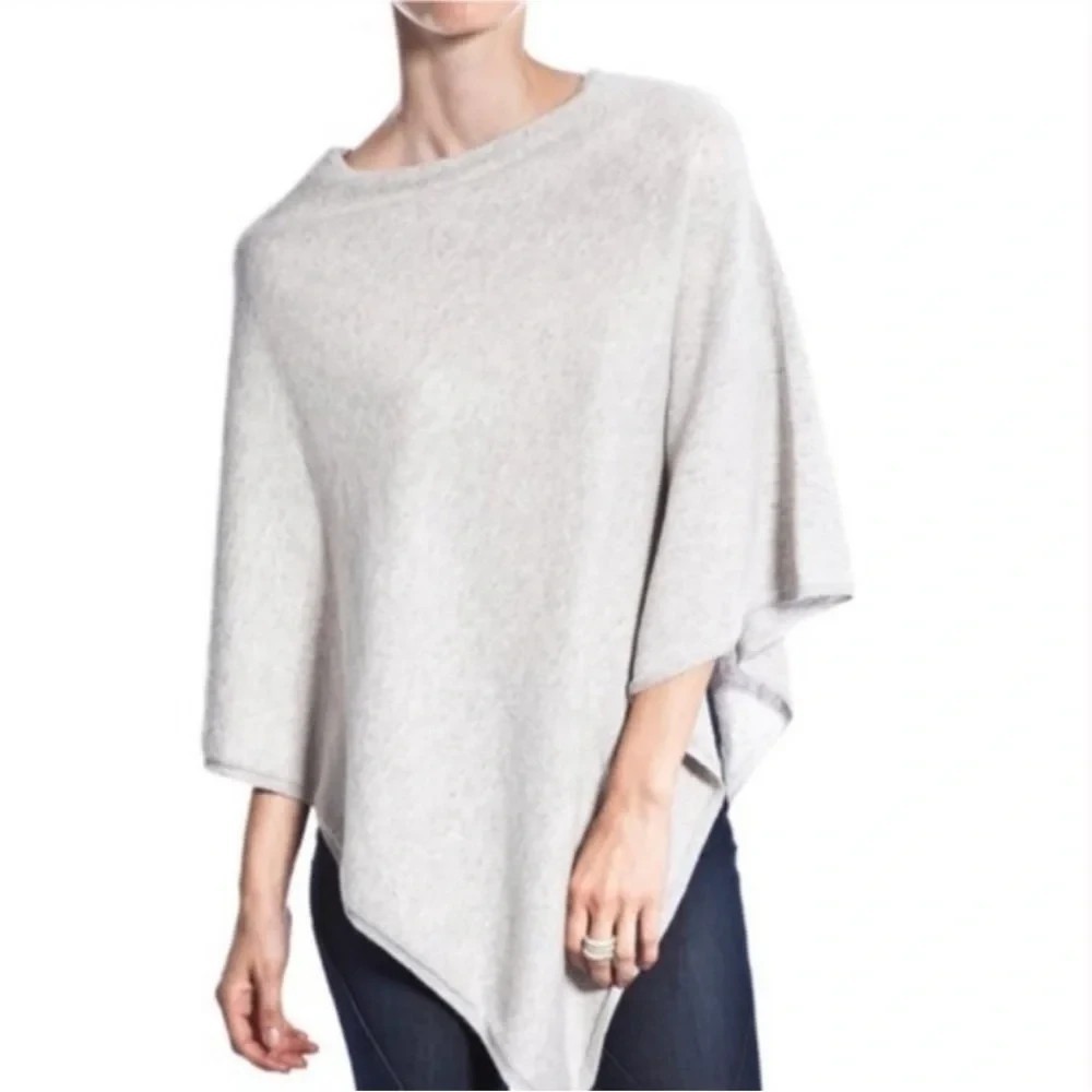 Beryll Cashmere Poncho Asymmetric Knit Pullover Made In USA Oatmeal One Size